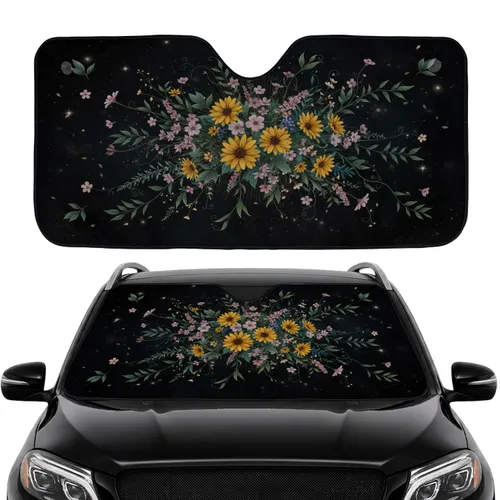 Daisy Wildflower Bouquet Celestial Night Sky - Car Interior Upgrade Car Sunshade