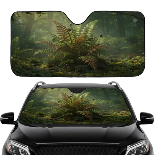 Fern Fronds Fiddleheads Forest Flora Mossy Ground Dappled Sunlight - Car Interior Upgrade Car Sunshade