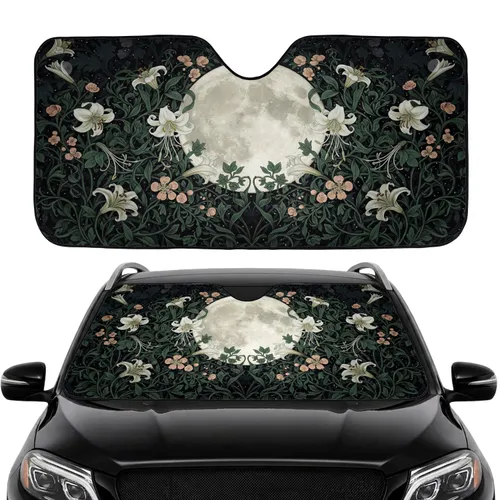 Full Moon Lilies Peach Blossoms Night Sky Car Interior Upgrade Car Sunshade