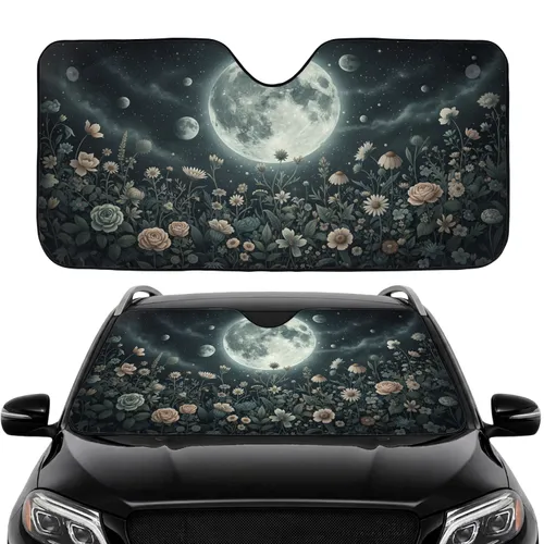 Large Full Moon Craters Night Blooming Flowers Botanical Celestial - Car Interior Upgrade Car Sunshade