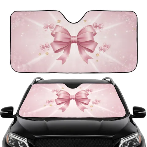 Luminous Rose Pink Satin Ribbon Bows Sparkling Stars Car Interior Upgrade and Travel Essentials Car Sunshade