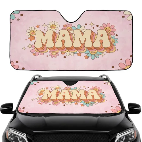 MAMA Smiling Daisy Flowers Five-Pointed Stars - Road Trip Gift for Mom Car Sunshade