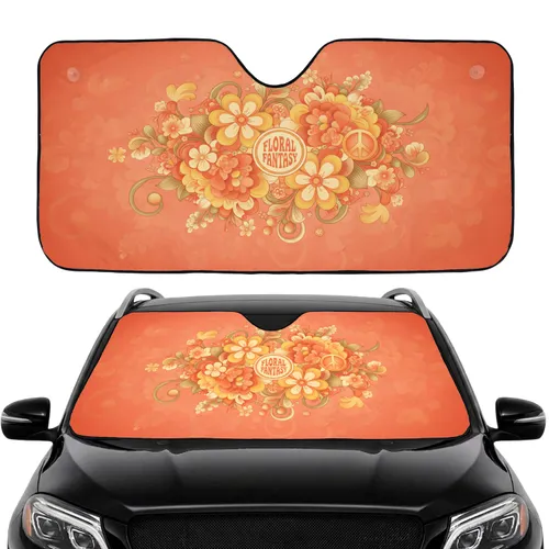 Groovy Floral Blossoms Coral Orange - Road Trip Essential Car Interior Upgrade Car Sunshade
