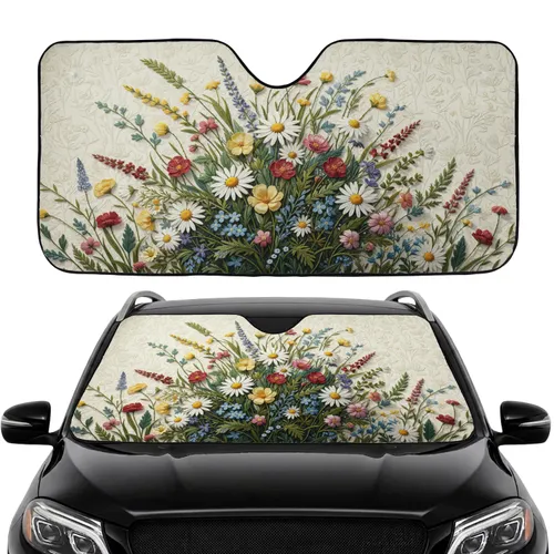 Embroidered Wildflowers Garden Blooms - Car Interior Upgrade Road Trip Gift Car Sunshade