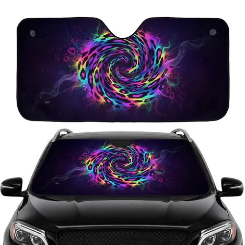 Electric Liquid Neon Leopard Spots Atmospheric Road Trip Accessory Car Sunshade