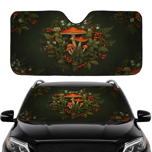 Orange Mushroom Woodland Flora Wildflowers Berries - Car Interior Upgrade Car Sunshade