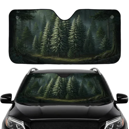 Deep Forest Scene with Towering Fir Spruce Trees - Road Trip Gift Car Sunshade