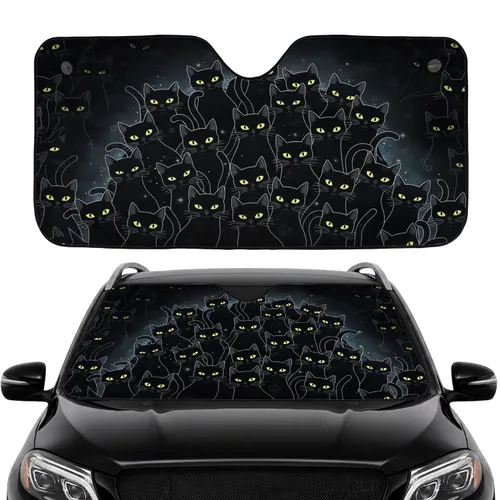 Black Cat Glowing Eyes Moonlight Cluster - Mysterious Car Interior Upgrade for Cat Lovers Car Sunshade