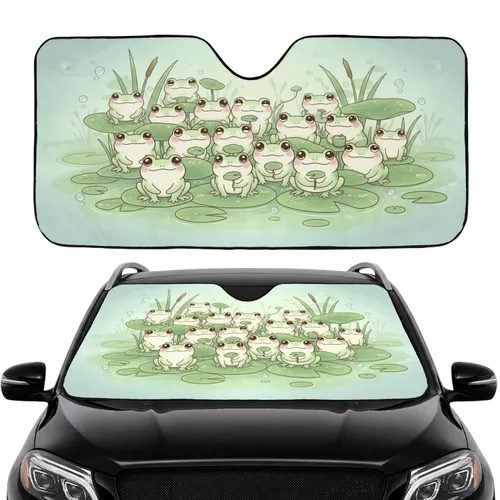Frogs Lily Pads Pond Ecosystem Aquatic Flora Car Interior Upgrade for Frog Lovers Car Sunshade