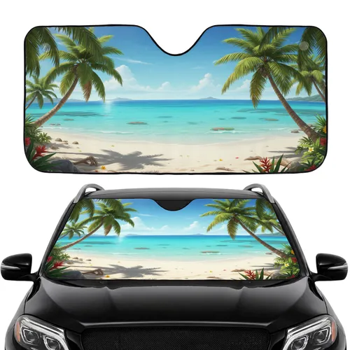 Tropical Beach Palm Trees Turquoise Ocean Road Trip Gift Car Sunshade