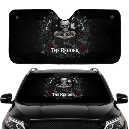 Gothic Skeletal Reader Book Celestial Moon Stars Car Interior Upgrade Car Sunshade
