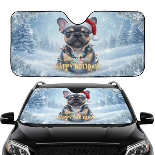 French Bulldog Christmas Puppy Lights Snow - Winter Car Interior Upgrade Car Sunshade