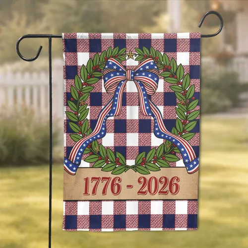 Laurel Wreath Stars & Stripes Bow 1776-2026 - USA 250th Anniversary Independence Day Gift for Veterans Garden Flag