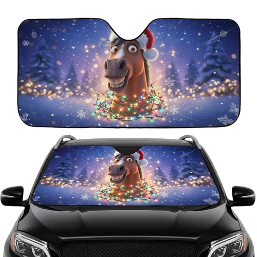 Grinning Horse Santa Hat Christmas Lights - Christmas Holiday Horse Lover Gift Car Sunshade