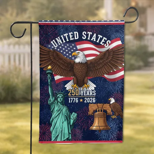 Bald Eagle Statue Liberty Bell American Flag United States 250th Anniversary Garden Flag