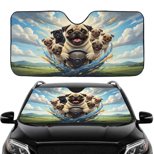 Pugs Driving Adventure - Road Trip Gift for Pug Lover Car Sunshade