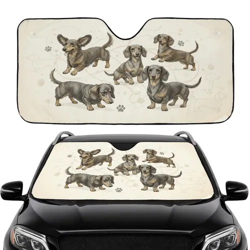 Pen-and-Ink Dachshund Dogs Etching Road Trip Gift for Dog Lovers Car Sunshade