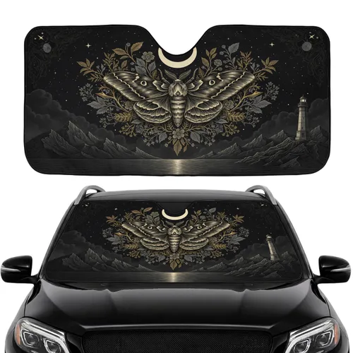 Death's Head Hawkmoth Moon Night Sky Lighthouse - Road Trip Gift Car Sunshade