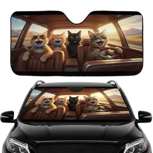 Four Cats Road Trip Car Interior – Travel Essentials for Cat Lover Car Sunshade