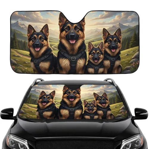 Five German Shepherds Rolling Hills Mountain Journey - Road Trip Gift for Dog Lover Car Sunshade