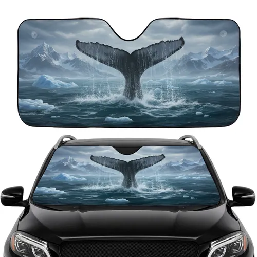 Humpback Whale Fluke Breaking Icy Arctic Ocean - Car Interior Upgrade Wildlife Lover Gift Car Sunshade