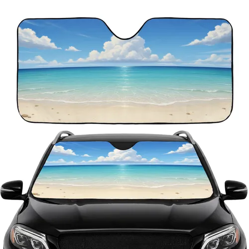 Pristine Tropical Beach Turquoise Ocean Sandy Shoreline Sky Car Interior Upgrade Car Sunshade