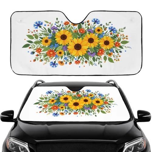 Wildflower Sunflowers Daisies Floral Full Bloom - Car Interior Upgrade Road Trip Essential Car Sunshade
