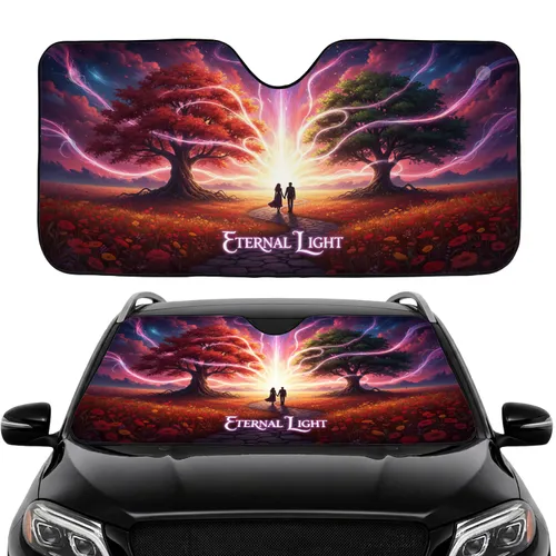 Ethereal Light Couple Red Trees Wildflowers Cosmic Sky - Car Interior Upgrade Car Sunshade