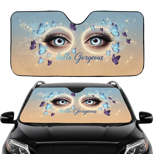 Crescent Moon Eyes Eyelashes Butterflies Starry Sky - Travel Essentials for Her Car Sunshade