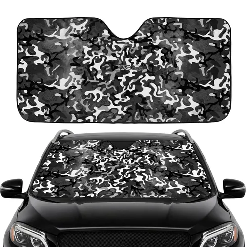 High Contrast Black White Urban Camouflage Shapes, Distressed Edges - Car Interior Upgrade Car Sunshade