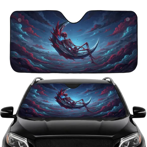 Macabre Skeleton Crescent Moon - Car Interior Upgrade for Fantasy Fans Car Sunshade