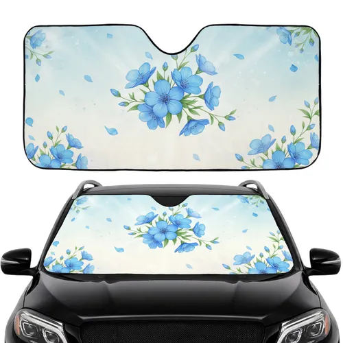 Elegant Blue Five-Petal Flowers Green Stems Loose Petals Ethereal Mist - Car Interior Upgrade Car Sunshade