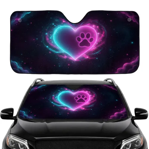 Glowing Cosmic Heart Paw Print Starfield - Car Interior Upgrade Car Sunshade