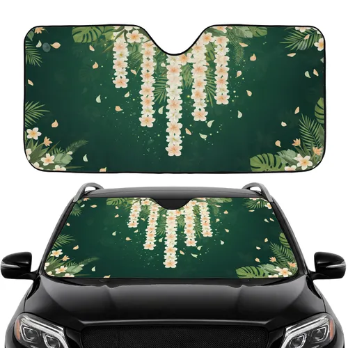 Creamy Peach Floral Leis Jungle Foliage Serene Garden - Car Interior Upgrade Car Sunshade