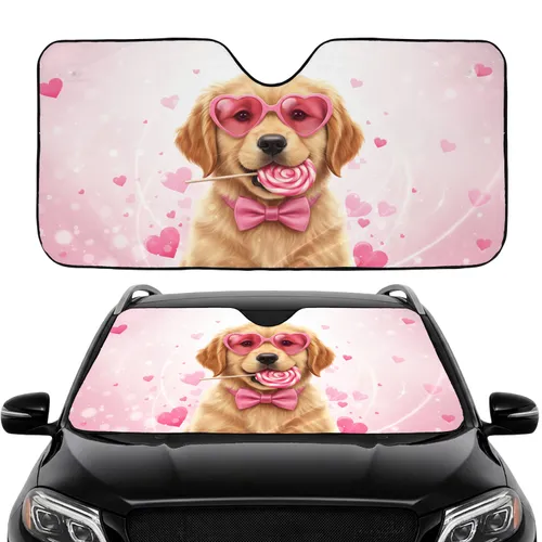 Golden Retriever Puppy Heart Sunglasses Lollipop - Car Interior Upgrade Dog Owner Gift Car Sunshade