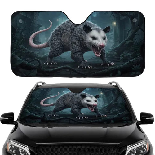 Opossum Snarl White Face Forest Roots - Wildlife Lover Travel Essentials Car Sunshade