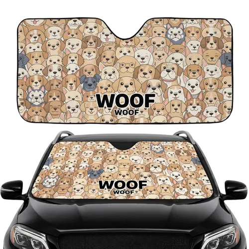 Many Dog Faces Pugs Retrievers Terriers Poodles - Commute Accessory for Dog Lovers Car Sunshade