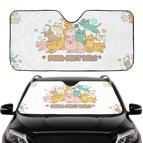 Cats Golden Hearts Yarn Balls - Functional Road Trip Accessory Gift for Cat Lovers Car Sunshade