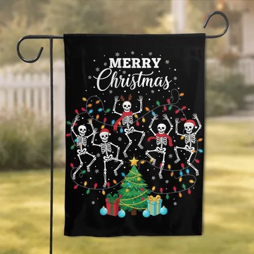 Dancing Skeletons Christmas Tree Gifts With Lights - MERRY Christmas Holiday Decor Garden Flag