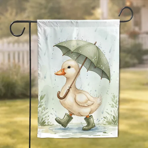 Duckling Rain Boots Umbrella Rainy Day - Wildlife Lover Garden Decor Gift Garden Flag