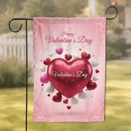 Very Large Glossy Metallic Crimson Heart Floating Hearts Valentine's Day Home Decor Garden Flag