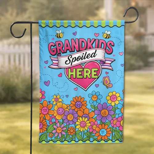 Grandkids Spoiled Here Bees Butterfly Flowers - Home Decor Gift for Grandparents Garden Flag
