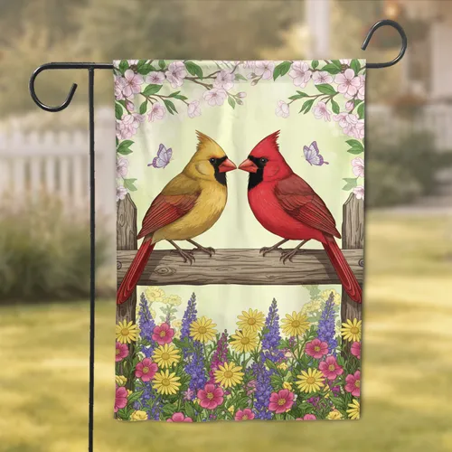Cardinal Birds Cherry Blossoms Garden Flowers - Spring Home Decor Gift Garden Flag