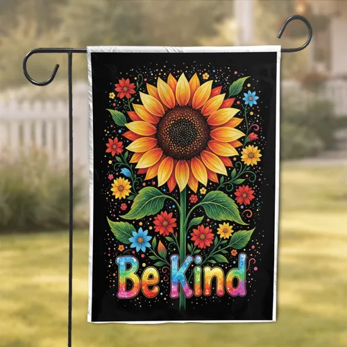 Be Kind Sunflower Speckled Dot Flowing Vine Floral Art - Garden Decor Gift for Home Garden Flag