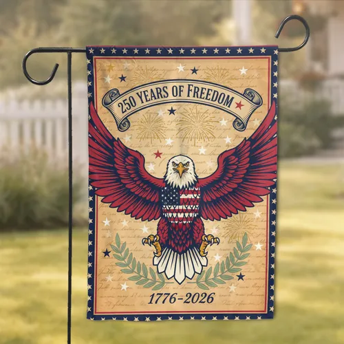 Bald Eagle American Flag 1776-2026 - USA 250th Anniversary Independence Day for Dad Garden Flag