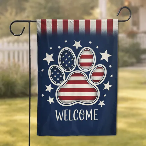Patriotic Paw Print Welcome Decor - Home Gift Garden Flag