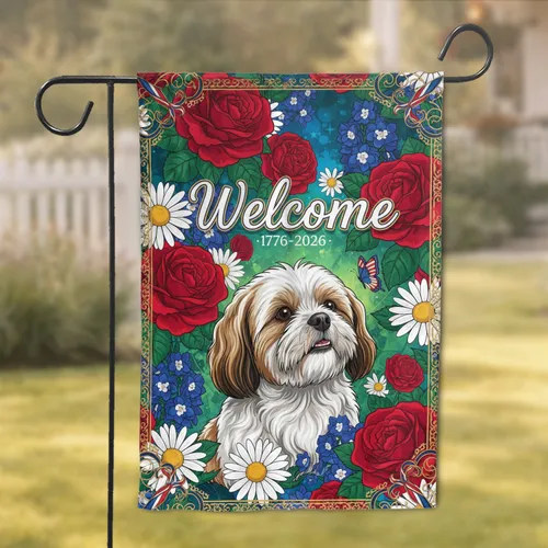 Welcome Shih Tzu Patriotic Garden - USA 250th Anniversary Home Decor Garden Flag