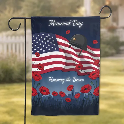 American Flag Helmet Poppies - Memorial Day Honoring Brave Heroes Garden Flag