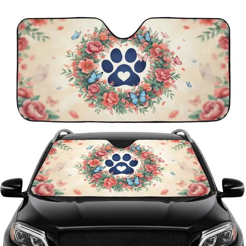 Paw Print Heart Floral Butterflies Car Interior Upgrade Car Sunshade