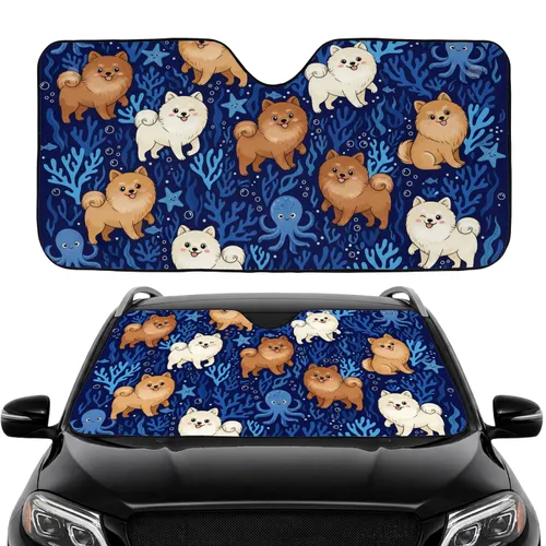 Pomeranian Dogs Underwater Ocean Coral Starfish - Car Interior Upgrade for Dog Lovers Car Sunshade